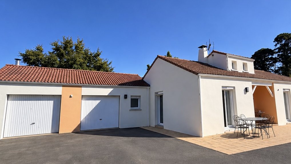 La même maison après ravalement par RF Peinture, façades blanches et touches de couleur